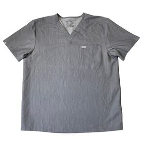 FIGS Technical Collection Scrub Top Mens Size XL Gray V-Neck Short Sleeve Pocket